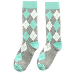 Castlebeard Mint and Grey Argyle Socks, view 3
