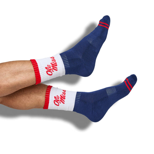 Castlebeard Navy White OM Script Casual Crew Socks