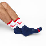 Castlebeard Navy White OM Script Casual Crew Socks, view 4