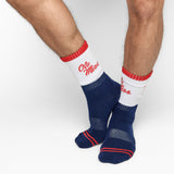 Castlebeard Navy White OM Script Casual Crew Socks, view 5