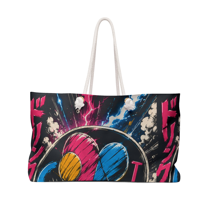 Castlebeard Neon Anime Weekender Bag – Retro Cyberpunk Drunk Design