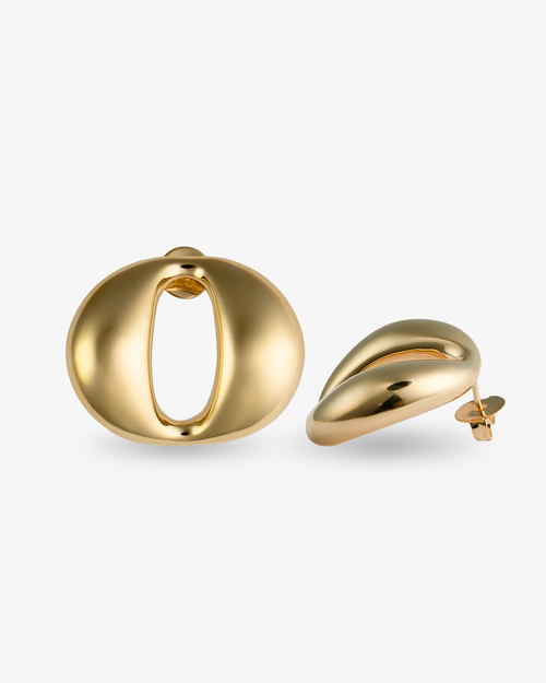 Castlebeard Olivia Sculptural Oval Opened Gold Statement Earrings