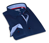 Castlebeard Paul// Cotton Knit-Stretch Button-Up Shirt With Contrast Details // Navy // Tailored Fit (Fitted), view 3
