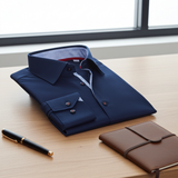 Castlebeard Paul// Cotton Knit-Stretch Button-Up Shirt With Contrast Details // Navy // Tailored Fit (Fitted), view 4