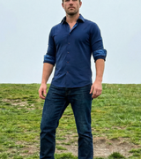 Castlebeard Paul// Cotton Knit-Stretch Button-Up Shirt With Contrast Details // Navy // Tailored Fit (Fitted), view 5