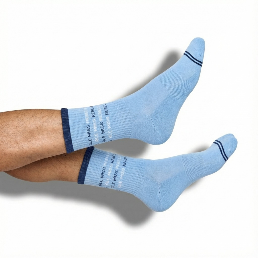 Castlebeard Powder Blue Ole Miss Rebel Casual Crew
