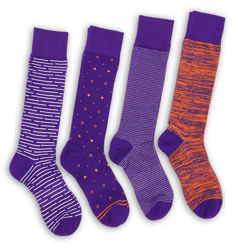 Castlebeard Purple / Orange Dress Socks 4 Pack