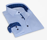 Castlebeard Ralph// Cotton Knit-Stretch Button-Up Shirt With Contrast Details // Blue // Tailored Fit (Fitted), view 3