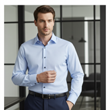 Castlebeard Ralph// Cotton Knit-Stretch Button-Up Shirt With Contrast Details // Blue // Tailored Fit (Fitted), view 5