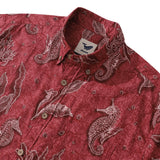 Castlebeard Red Hawaiian Shirt For Men Seahorses Shirt Button-down Short Sleeve 100% Cotton Shirt By Sun, view 2