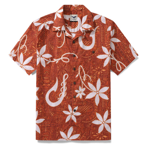 Castlebeard Red Hawaiian Shirt For Men Tiki Hawaii Shirt Camp Collar 100% Cotton Shirt By Sun