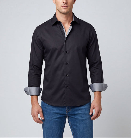 Castlebeard Richard Button-Up Shirt With Contrast Details // Black // Contemporary Fit (Regular)