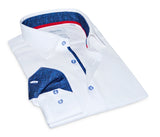 Castlebeard Ron// Cotton Knit-Stretch Button-Up Shirt With Contrast Details // White // Tailored Fit (Fitted), view 3