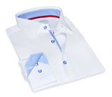 Castlebeard Scott// Cotton Knit-Stretch Button-Up Shirt With Contrast Details // White // Tailored Fit (Fitted), view 3