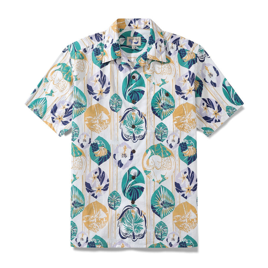 Castlebeard Striped Base Fabric with Vintage Tropical Flower Print Short-Sleeved Hawaiian Shirt By Evan