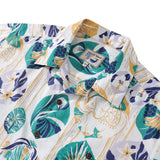 Castlebeard Striped Base Fabric with Vintage Tropical Flower Print Short-Sleeved Hawaiian Shirt By Evan, view 2