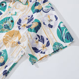 Castlebeard Striped Base Fabric with Vintage Tropical Flower Print Short-Sleeved Hawaiian Shirt By Evan, view 4