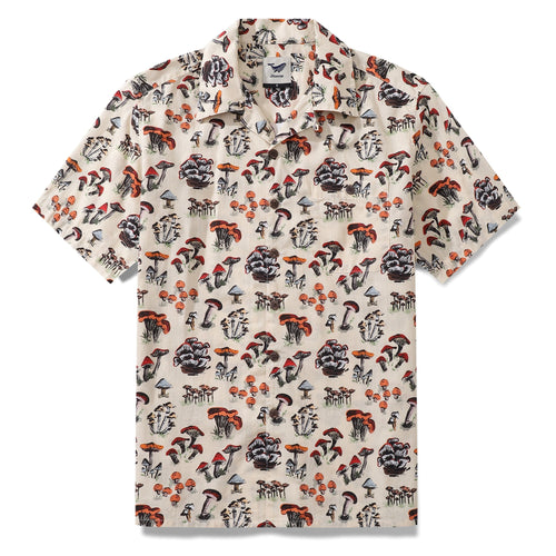 Castlebeard Summer Hawaiian Shirt For Men Shroomy land By Kashmira Jayaprakash Print Shirt Camp Collar 100% Cotton