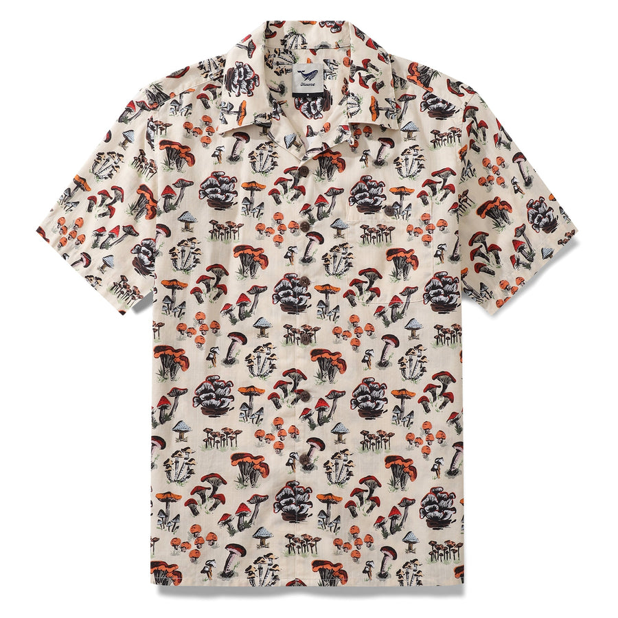 Castlebeard Summer Hawaiian Shirt For Men Shroomy land By Kashmira Jayaprakash Print Shirt Camp Collar 100% Cotton