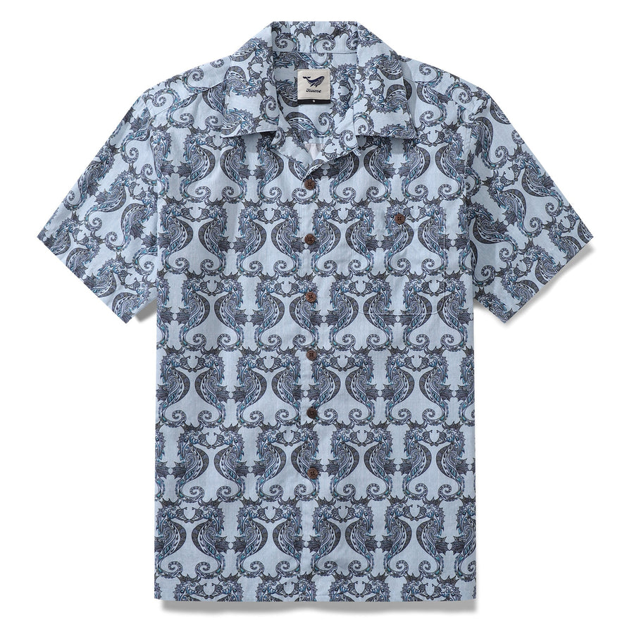 Castlebeard Summer Hawaiian Shirt For Men Smile of the Sea Print Shirt Camp Collar 100% Cotton By Cigar