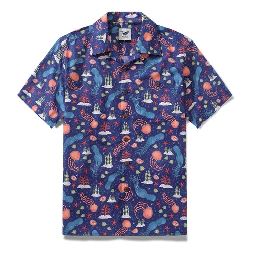 Castlebeard Summer Hawaiian Shirt For Men Underwater Cotton Beach Shirt Camp Collar By ME.COCO.DESIGN