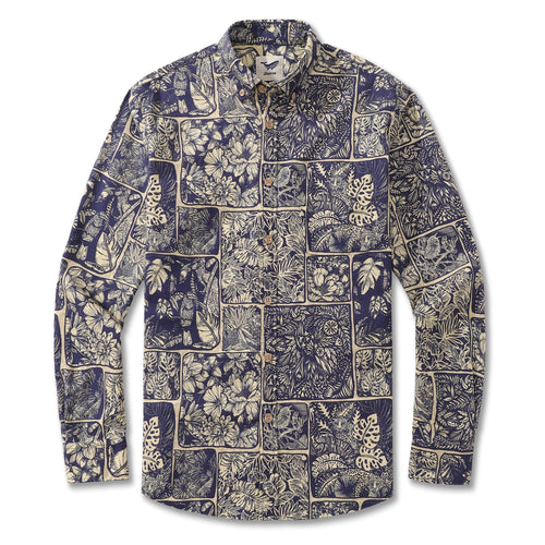 Castlebeard Vintage Men's Hawaiian Shirt Jungle Cotton Button-down Long Sleeve Aloha Shirt By Yakima