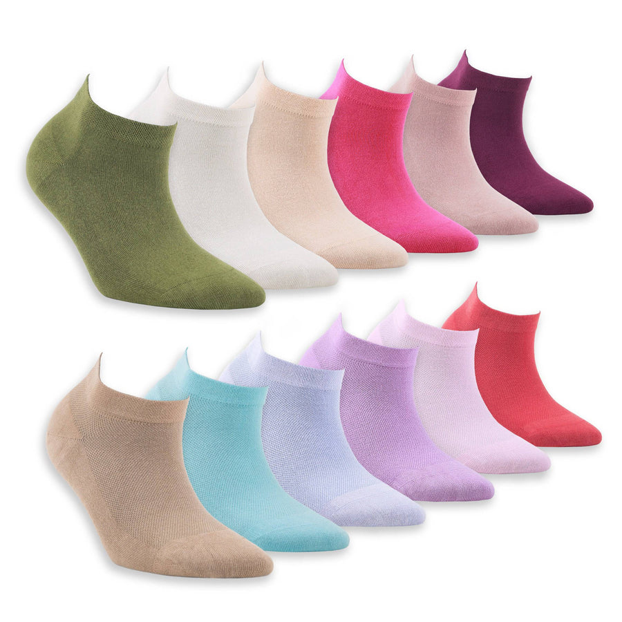 Castlebeard Women’s Bamboo Ankle Socks 12-Pack, Garden Mix