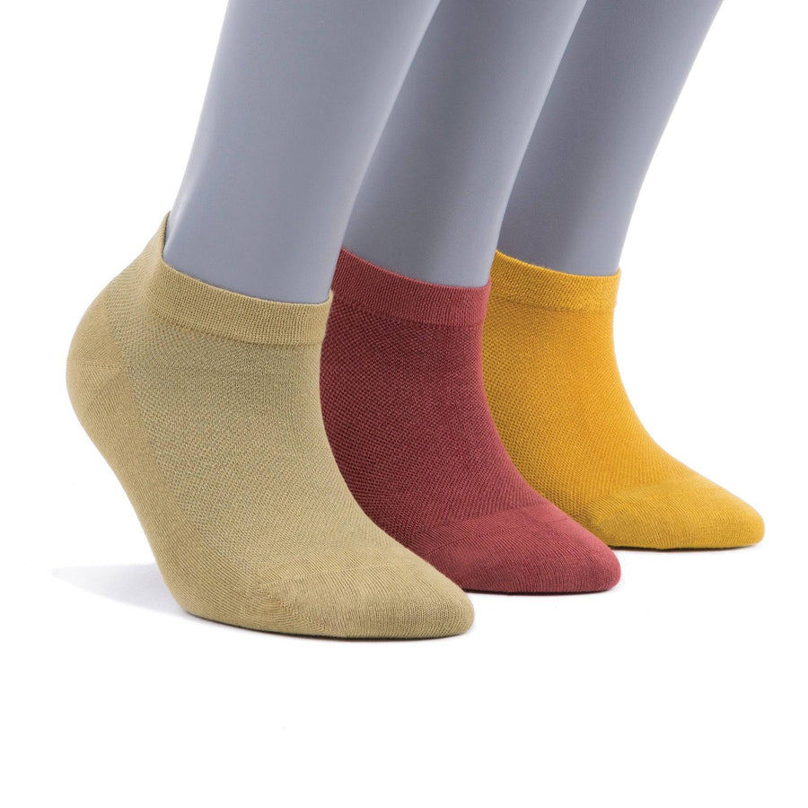 Castlebeard Women’s Bamboo Ankle Socks 3-Pack, Gold, Brick & Mustard
