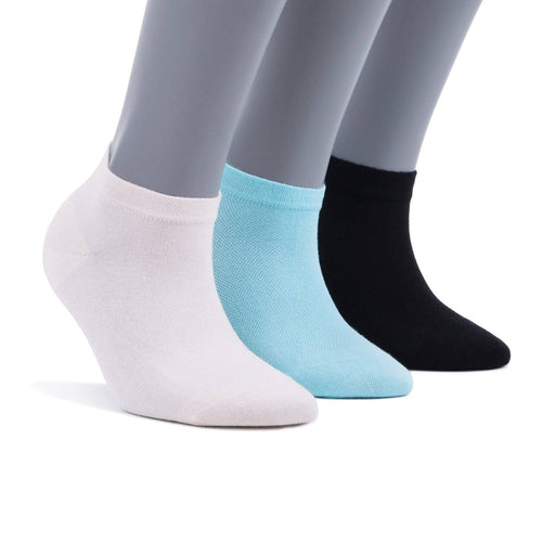 Castlebeard Women’s Bamboo Ankle Socks 3-Pack, White, Sky Blue & Black