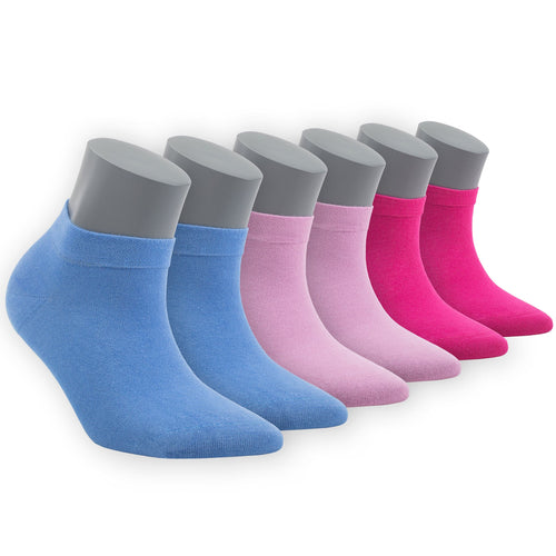 Castlebeard Women’s Bamboo Ankle Socks 6-Pack, Blue, Pink & Magenta