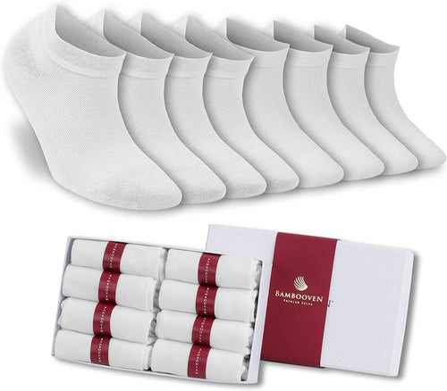Castlebeard Women’s Bamboo Ankle Socks 8-Pack Gift Box, All White