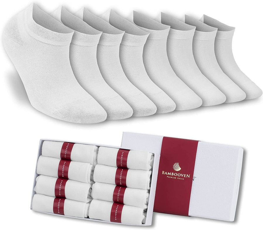 Castlebeard Women’s Bamboo Ankle Socks 8-Pack Gift Box, All White