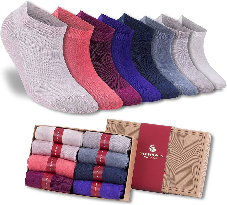 Castlebeard Women’s Bamboo Ankle Socks 8-Pack Gift Box, Berry & Navy