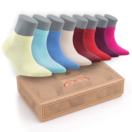 Castlebeard Women’s Bamboo Ankle Socks 8-Pack Gift Box, Bright Mix