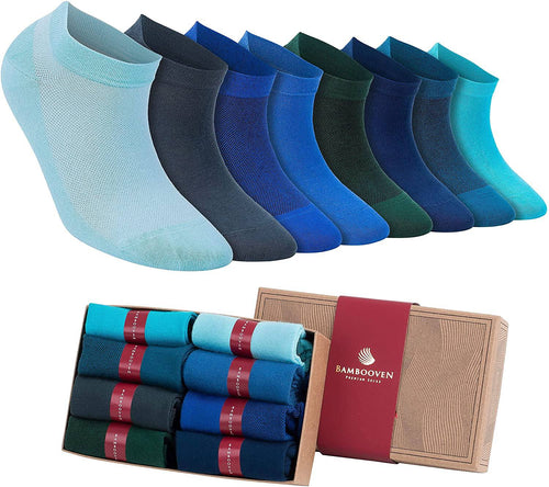 Castlebeard Women’s Bamboo Ankle Socks 8-Pack Gift Box, Ocean Blues