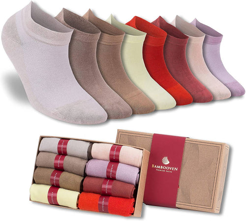 Castlebeard Women’s Bamboo Ankle Socks 8-Pack Gift Box, Warm Neutrals