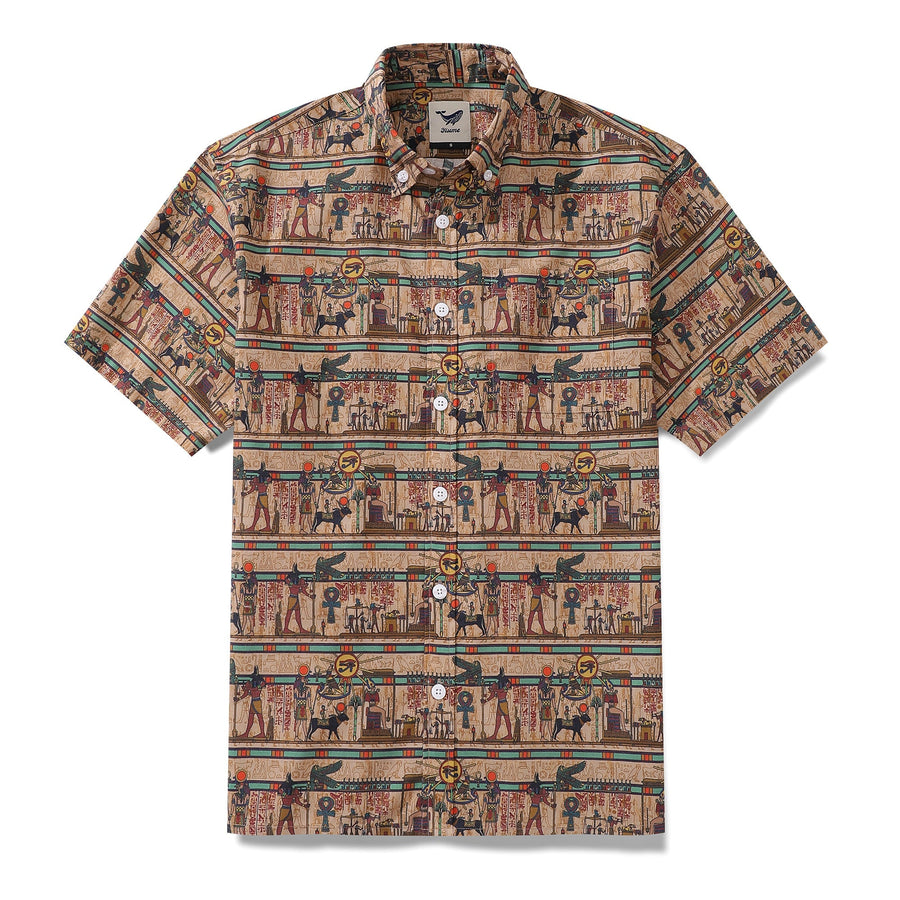 Castlebeard Wrinkle-Free Men's Hawaiian Shirt Egyptian Murals Print Button-down Short Sleeve Aloha Shirt By Sun