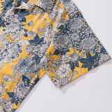 Castlebeard Yellow Hawaiian Shirt For Men Japanese Flower Shirt Camp Collar 100% Cotton Shirt By Yakima, view 4