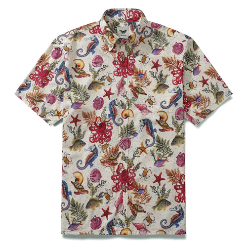 Castlebeard Yiume Mens Octopus Hawaiian Shirt 100% Cotton Button-down Marine Life Shirt For Gifting By Amy