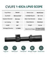 CVLIFE EagleFeather 1-6X24 LPVO Rifle Scope with Illuminated BDC Reticle 30mm Black, view 3