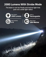 CVLIFE 2000 Lumens Flashlight USB Rechargeable, view 2