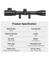 CVLIFE FoxSpook 3-9x40 Red & Green Illuminated Scope, view 4