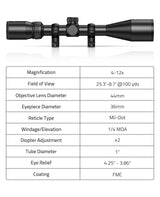 CVLIFE JackalHowl 4-12x44 Scope Mil-Dot Reticle Optics Riflescope, view 3