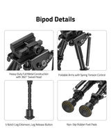 CVLIFE 6-9 Inches Picatinny Bipod with 360 Degree Swivel Bipod, view 4