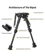 CVLIFE 6-9 Inches Picatinny Bipod shoulder-mount Bipod with Adapter and Two Point shoulder-mount Sling, view 3