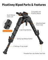 CVLIFE 7.5-9 Inches Picatinny Bipod with 360 Degree Rotation, view 2