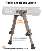 CVLIFE 7.5"-9" shoulder-mount Bipod Compatible with M-Rail, view 2