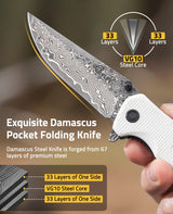CVLIFE Damascus Pocket Folding Knife 3.26 Inches Sharp Blade, view 2