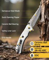 CVLIFE Damascus Pocket Folding Knife 3.26 Inches Sharp Blade, view 3
