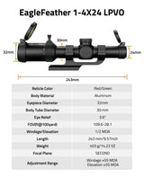 CVLIFE EagleFeather 1-4x24 LPVO CQB Rifle Scope with Mount, view 5